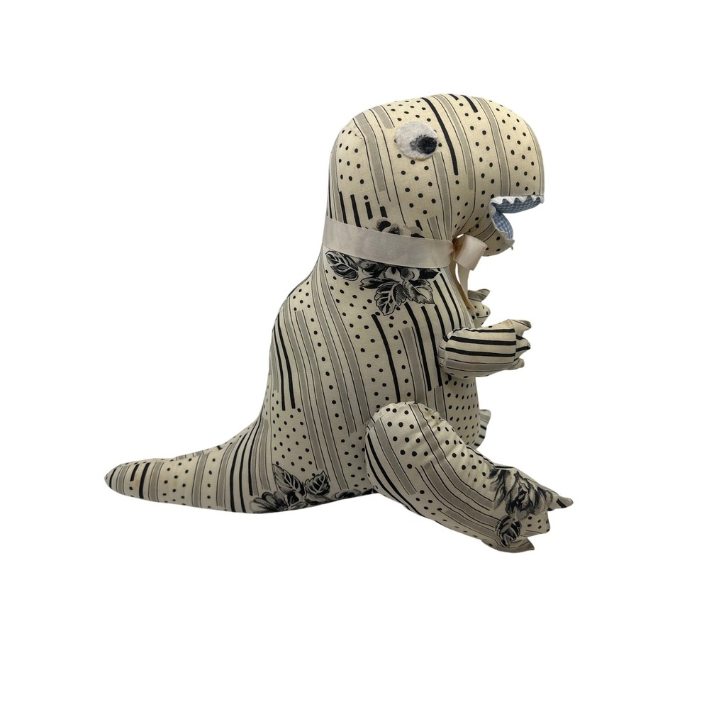 Handmade Stuffed Dinosaur Toy Plush T Rex Novelty Black White Print - Picture 6 of 11
